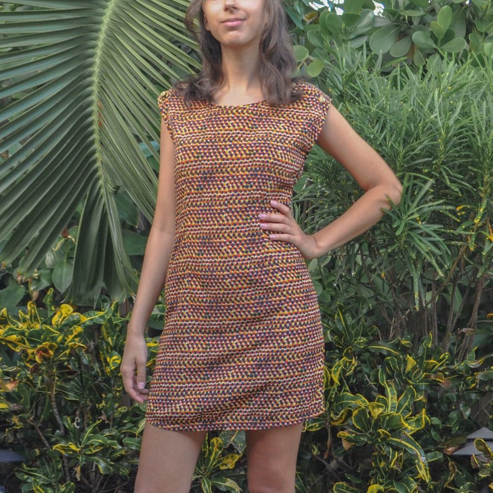 Freebird Polka Dot Orange/Gold Mini Dress S